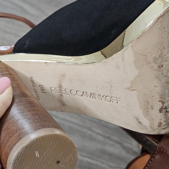 Rebecca Minkoff Ragini Black Gold Open-Toe Heels, Size 9 - Picture 10 of 11